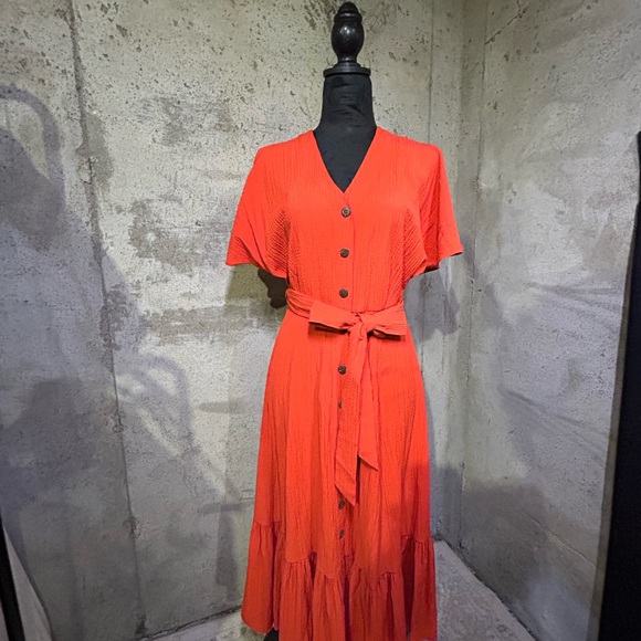 Calvin Klein Orange Midi Dress Wine tasting Vacation vibes - Picture 1 of 7